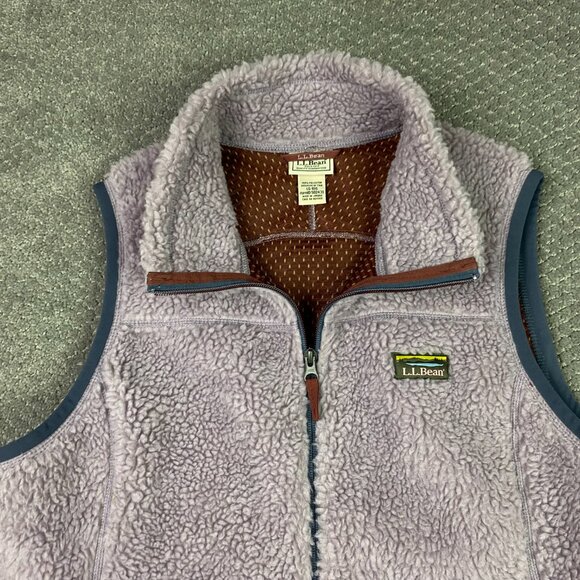 LL Bean Mountain Pile Fleece Vest Women's Large Lilac Full Zip Deep Pile 502430 - Picture 5 of 11